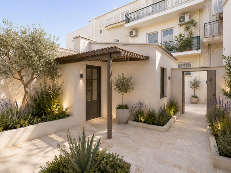 Αυλή και εξωτερική όψη — Anavryta Garden Studios · ενδεικτική απεικόνιση